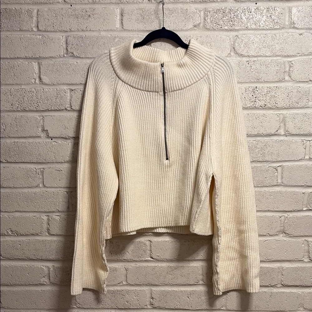 Free People Greta Half Zip Cream Sweater XL